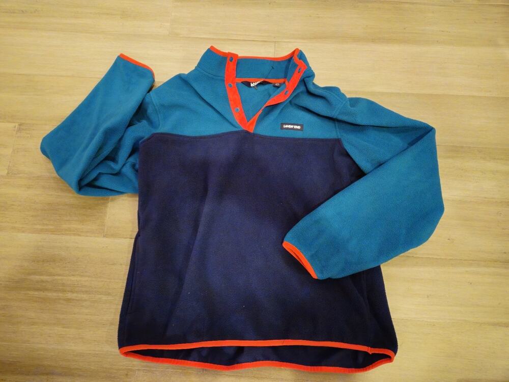 Lands' End Men's Blue teal Snap Color Block Fleece Size XL